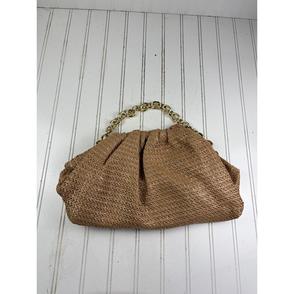 JustFab Vintage Y2K Woven Straw Boho Gold Chain Vacation Beach Shoulder Bag - Picture 7 of 10